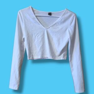 SHEIN White Long Sleeve Fitted Crop Top